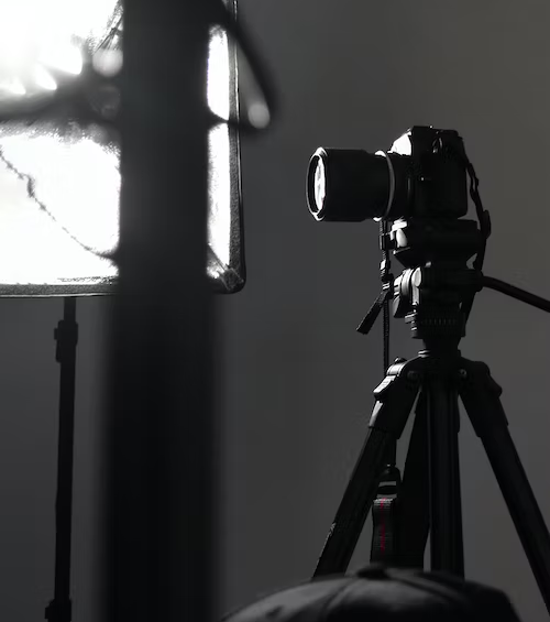 Camera on a tripod stand