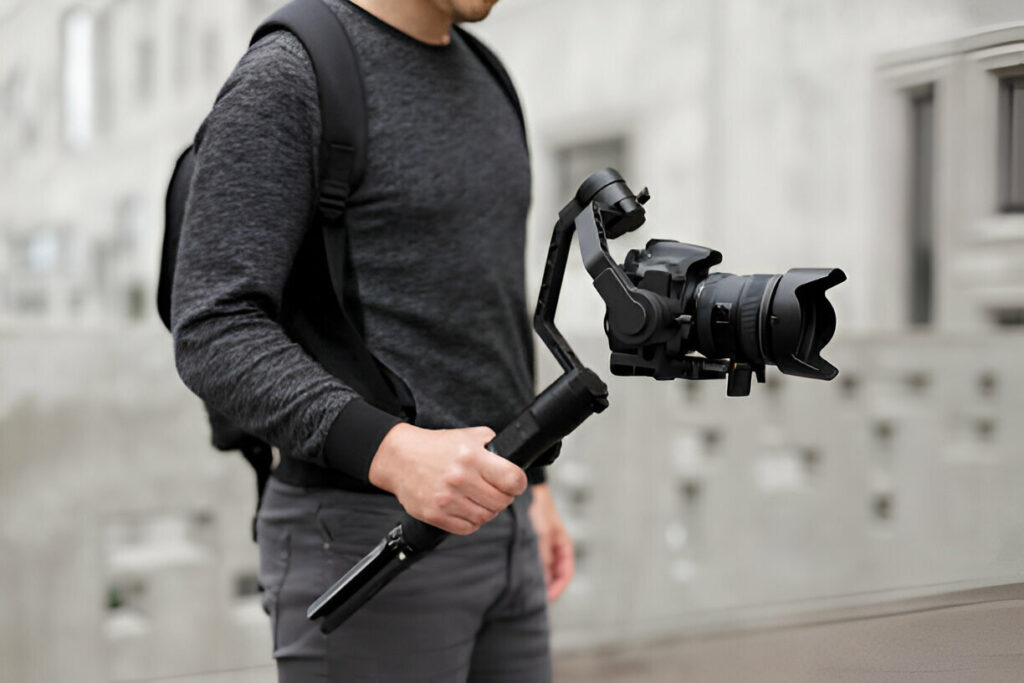 boy holding camera with gimbal