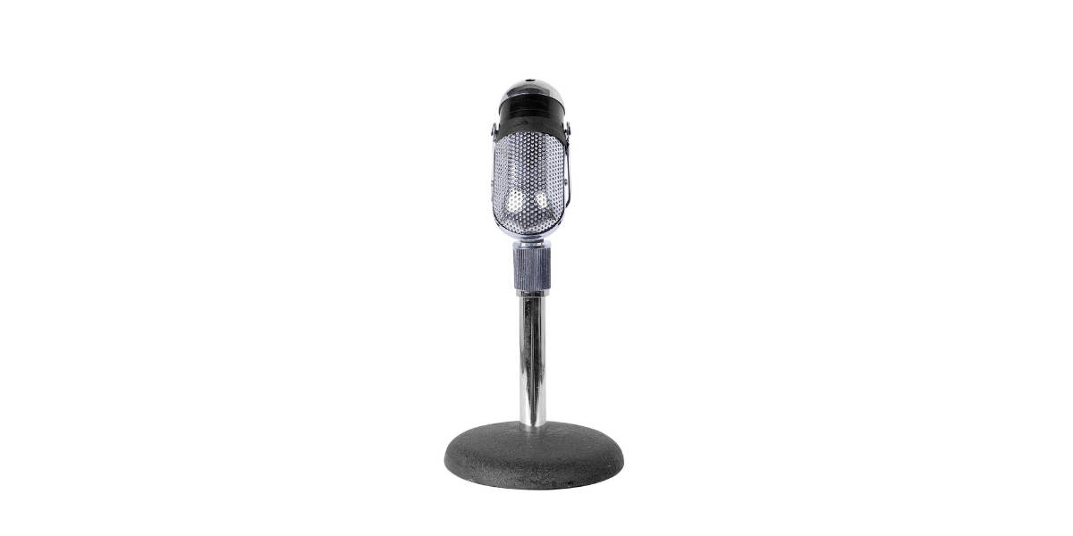 Samson Desktop Stand with microphone in a frame